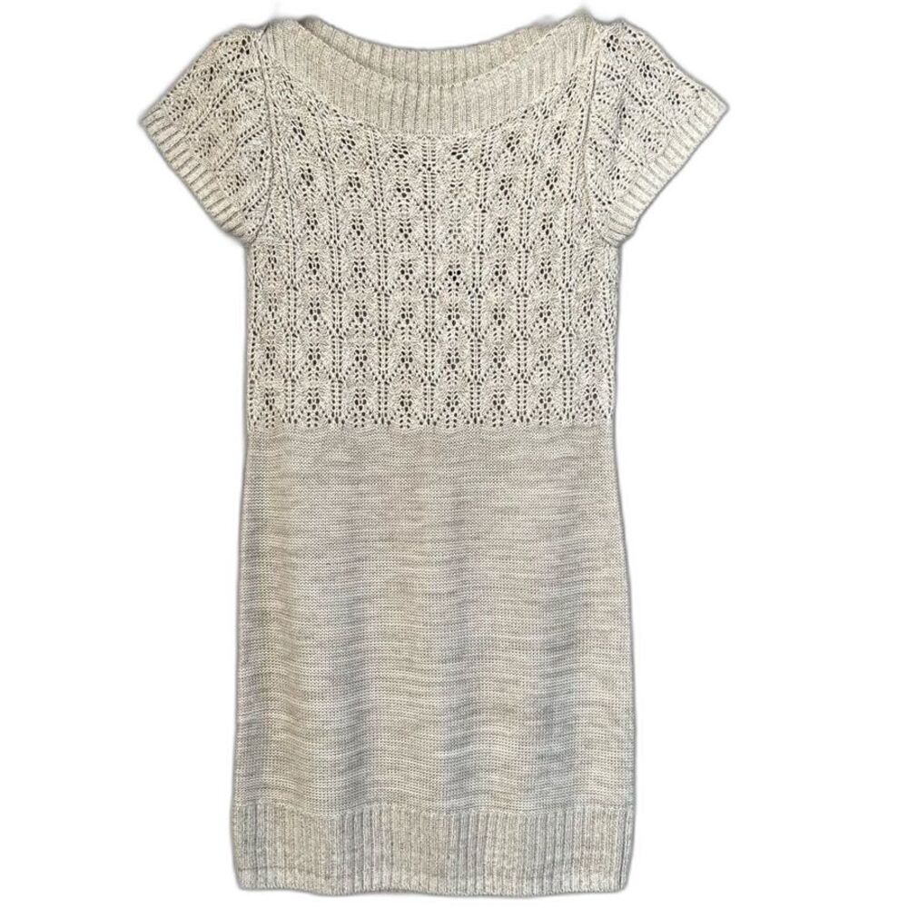 HeartSoul Y2K Knitted Crocheted Cap Sleeve Sand Color Button Sweater Dress SZ S - Picture 2 of 13